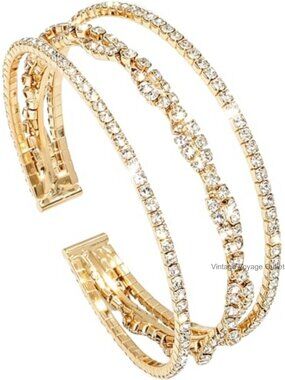 Rhinestone Cuff Bracelet Multilayer Crystal Bangle Adjustable Bridal